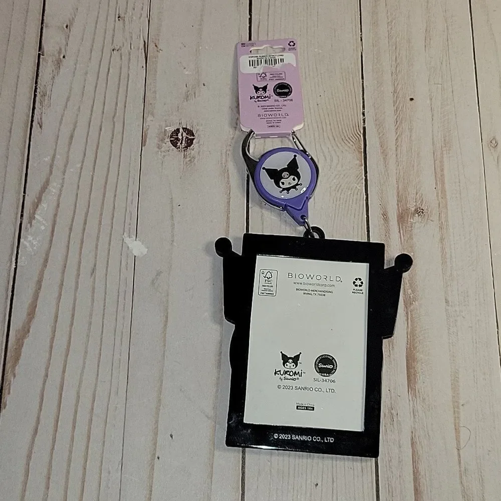 Kuromi ID Badge Holder with Retractable Lanyard Purple Black New